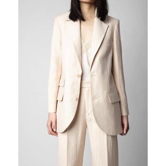 NEW ZADIG & VOLTAIRE violet tailleur lin blazer in poudre Size 38/M Linen Blend - Picture 1 of 16